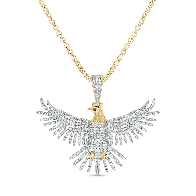 Main Image 1 of Men's 1 CT. T.W. Diamond Eagle Pendant in Sterling Silver with 14K Gold Plate