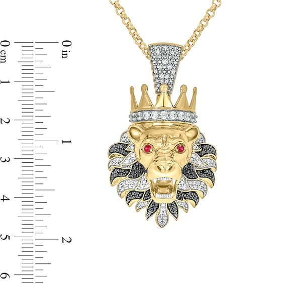 Men's 1 CT. T.w. Diamond and Lab-Created Ruby Lion's Head with Crown Pendant in Sterling Silver with 14K Gold Plate