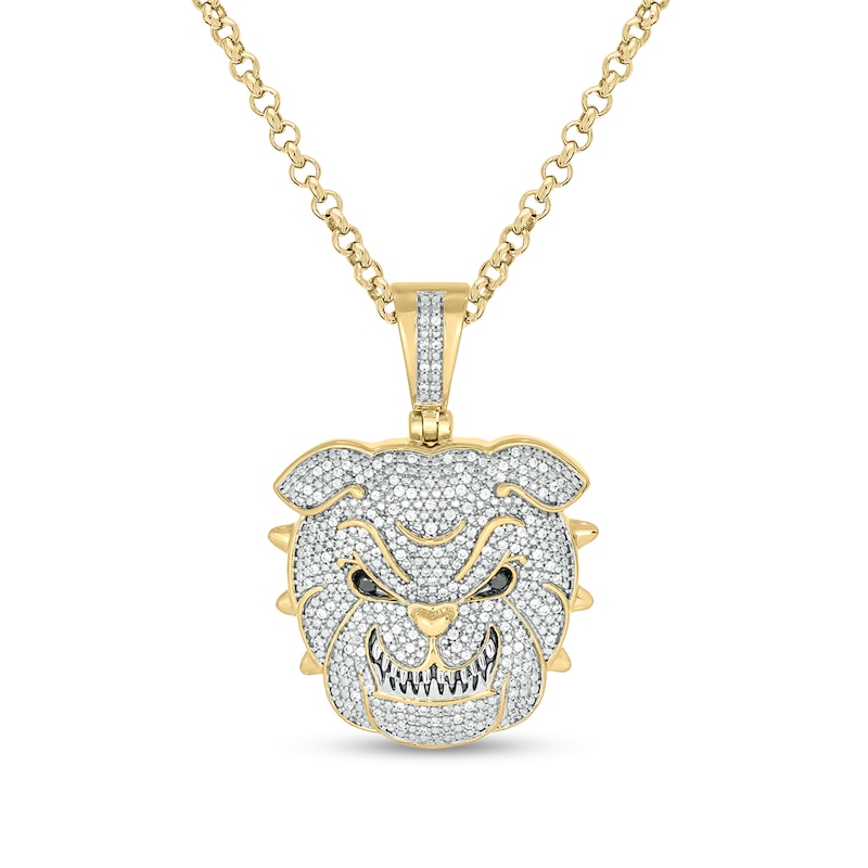 Main Image 1 of Men's 1/2 CT. T.W. Diamond Bulldog Pendant in Sterling Silver with 14K Gold Plate
