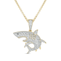 Men's 1/2 CT. T.W. Diamond Shark Pendant in Sterling Silver with 14K Gold Plate