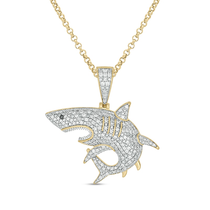 Main Image 1 of Men's 1/2 CT. T.W. Diamond Shark Pendant in Sterling Silver with 14K Gold Plate