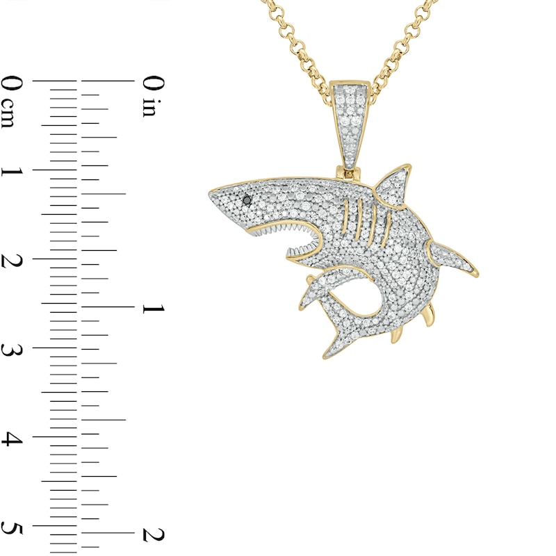 Main Image 2 of Men's 1/2 CT. T.W. Diamond Shark Pendant in Sterling Silver with 14K Gold Plate