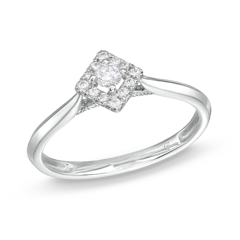 Main Image 1 of 1/4 CT. T.W. Diamond Tilted Square Frame Ring in 10K White Gold
