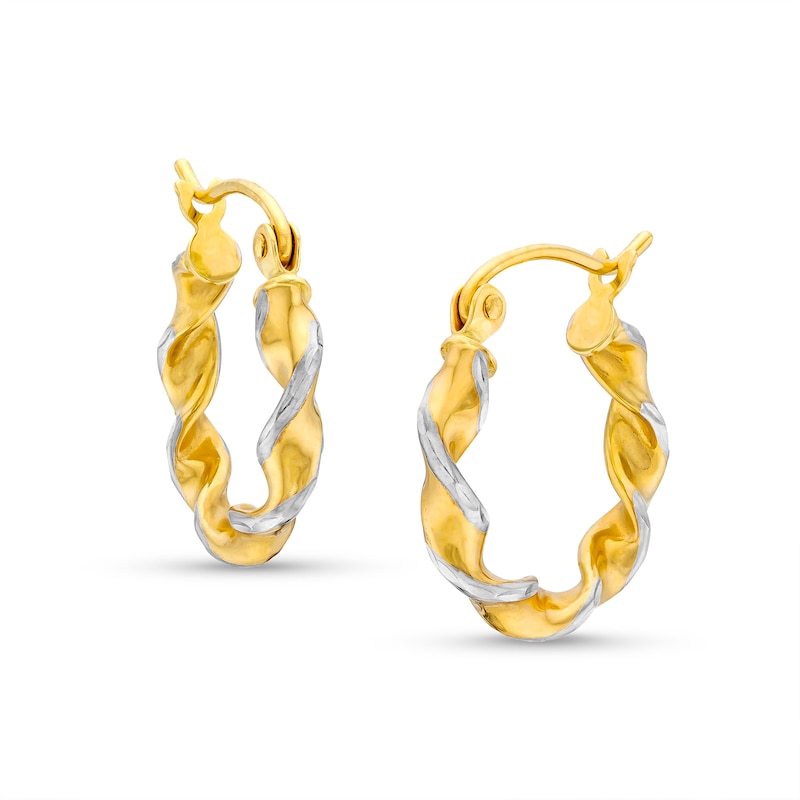 Diamond-Cut Twist 15.0mm Hoop Earrings in Hollow 14K Two-Tone Gold