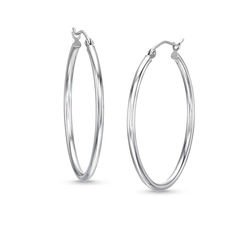 Main Image 1 of Oval 35.0mm Tube Hoop Earrings in Hollow 14K White Gold