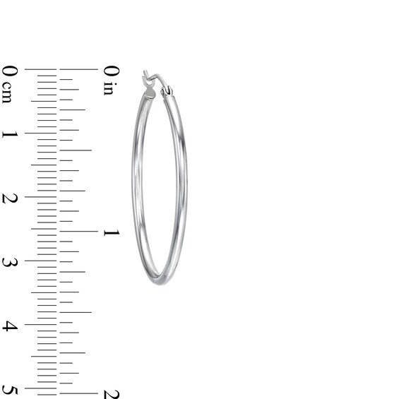 Oval 35.0mm Tube Hoop Earrings in Hollow 14K White Gold