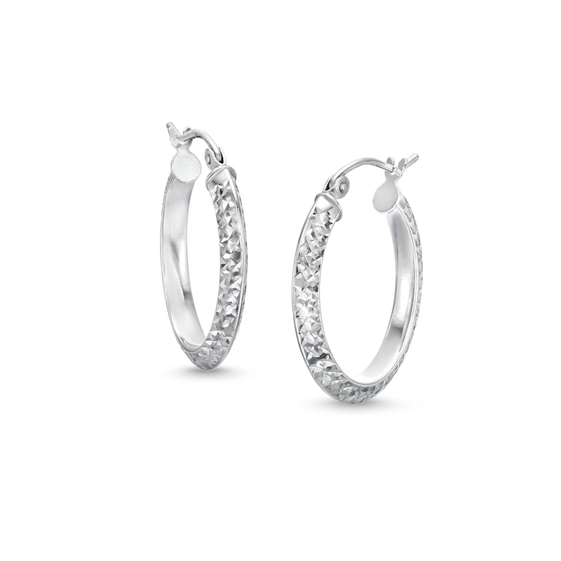 Main Image 1 of Diamond-Cut Oval 23.0mm Hoop Earrings in Hollow 14K White Gold