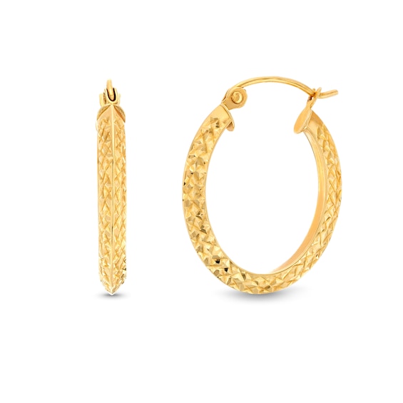 Diamond-Cut Oval 23.0mm Hoop Earrings in Hollow 14K Gold
