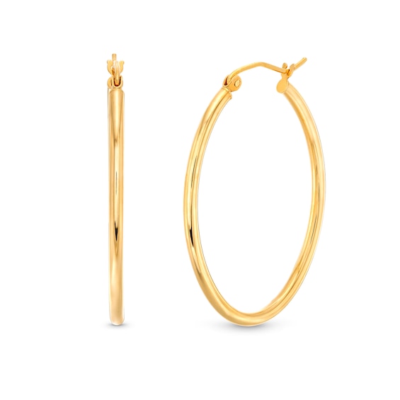 Oval 35.0mm Tube Hoop Earrings in Hollow 14K Gold