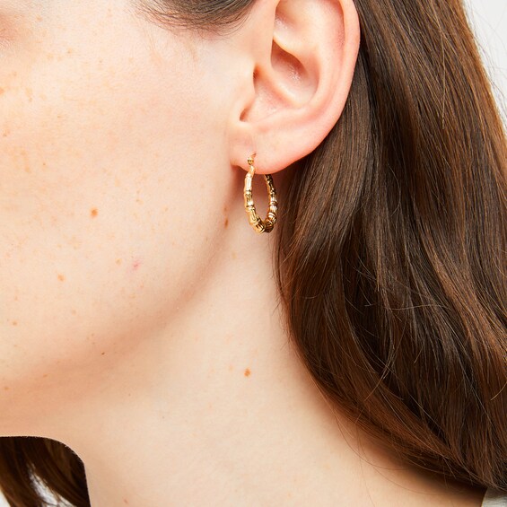 24.0mm Bamboo Hoop Earrings in Hollow 14K Gold
