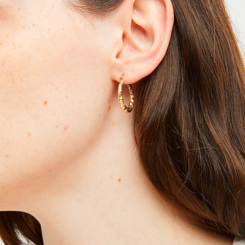 24.0mm Bamboo Hoop Earrings in Hollow 14K Gold