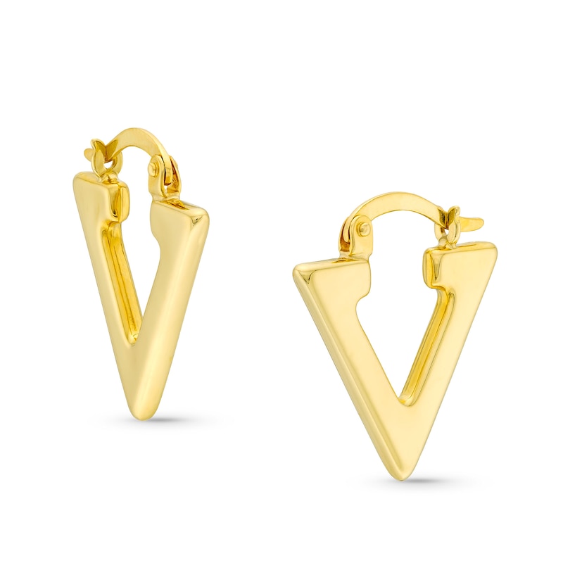 Main Image 1 of Triangle-Shaped Hoop Earrings in 14K Gold