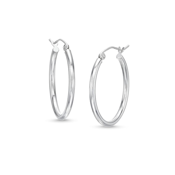 Oval 27.0mm Tube Hoop Earrings in Hollow 14K White Gold