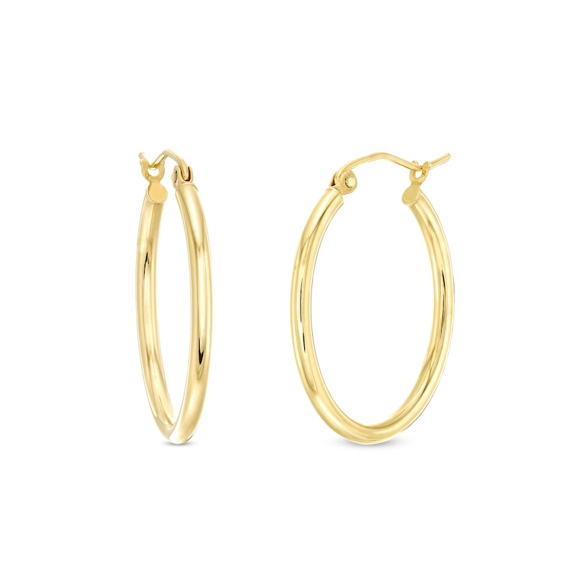 Main Image 1 of Oval 27.0mm Tube Hoop Earrings in Hollow 14K Gold