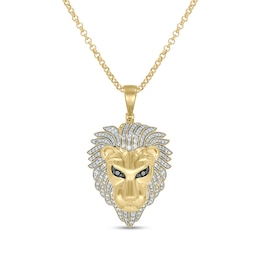 Men's 1 CT. T.W. Black and White Diamond Lion's Head Pendant in Sterling Silver with 14K Gold Plate