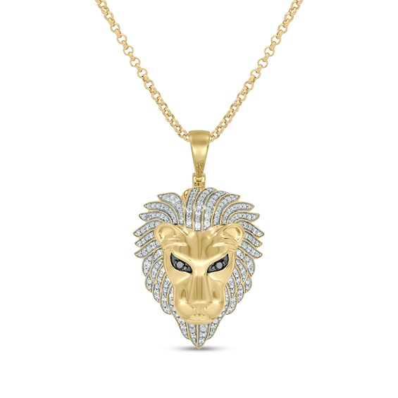 Men's 1 CT. T.w. Black and White Diamond Lion's Head Pendant in Sterling Silver with 14K Gold Plate