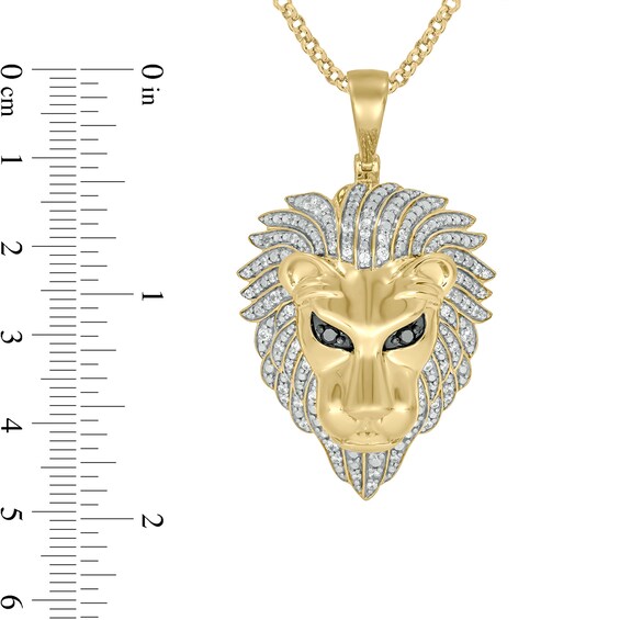 Men's 1 CT. T.w. Black and White Diamond Lion's Head Pendant in Sterling Silver with 14K Gold Plate
