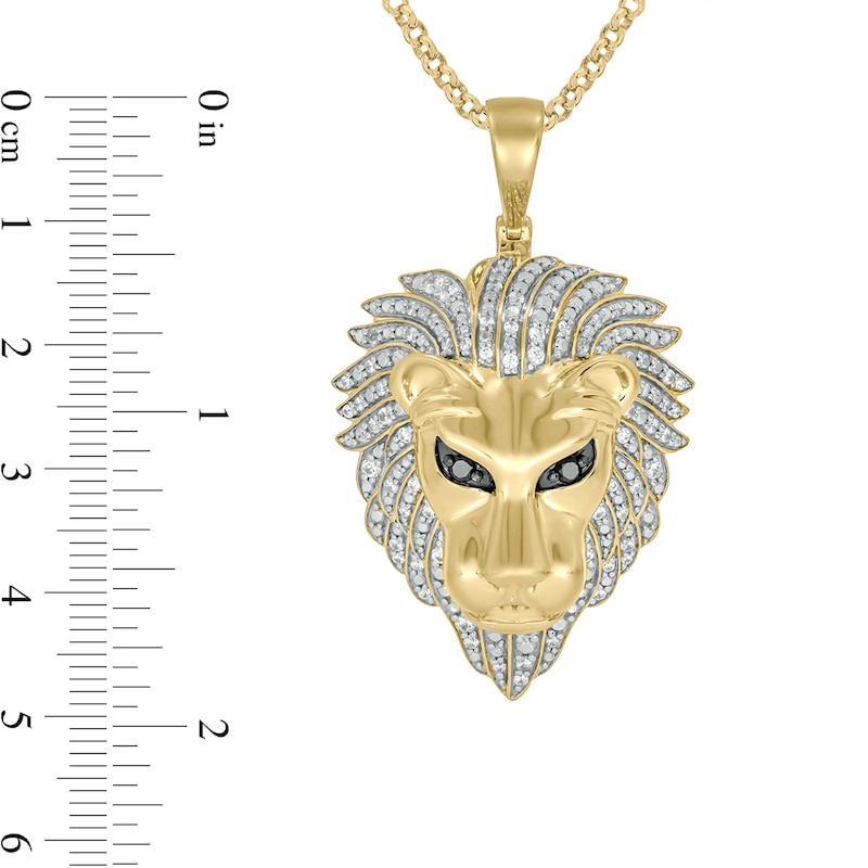 Main Image 2 of Men's 1 CT. T.W. Black and White Diamond Lion's Head Pendant in Sterling Silver with 14K Gold Plate