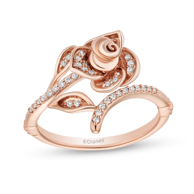 Main Image 4 of Enchanted Disney Belle 1/6 CT. T.W. Diamond Rose Wrap Ring in 10K Rose Gold