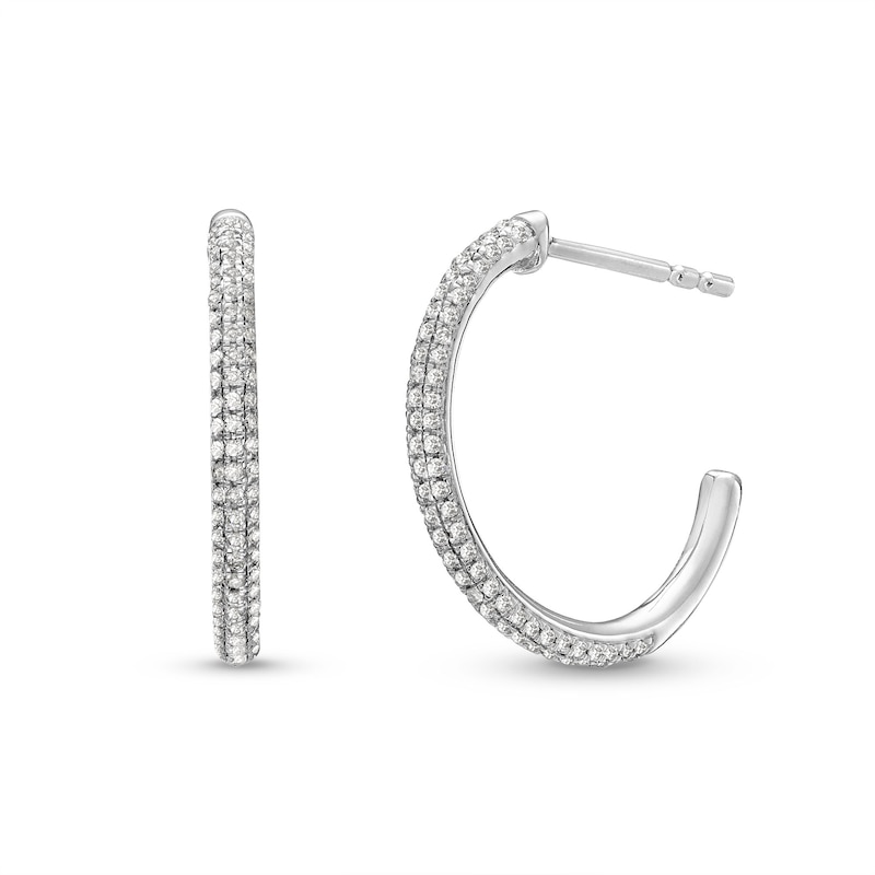 1/4 CT. T.W. Diamond Edge Half Hoop Earrings in 10K White Gold | Zales