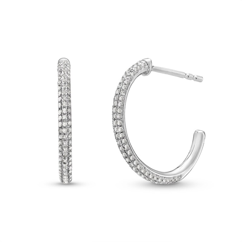 Main Image 1 of 1/4 CT. T.W. Diamond Edge Half Hoop Earrings in 10K White Gold