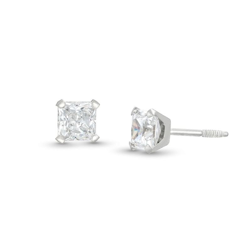 Child's 4.0mm Princess-Cut Cubic Zirconia Solitaire Stud Earrings in ...