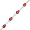 Thumbnail Image 0 of Pear-Shaped Garnet and White Lab-Created Sapphire Station Line Bracelet in Sterling Silver - 7.25"