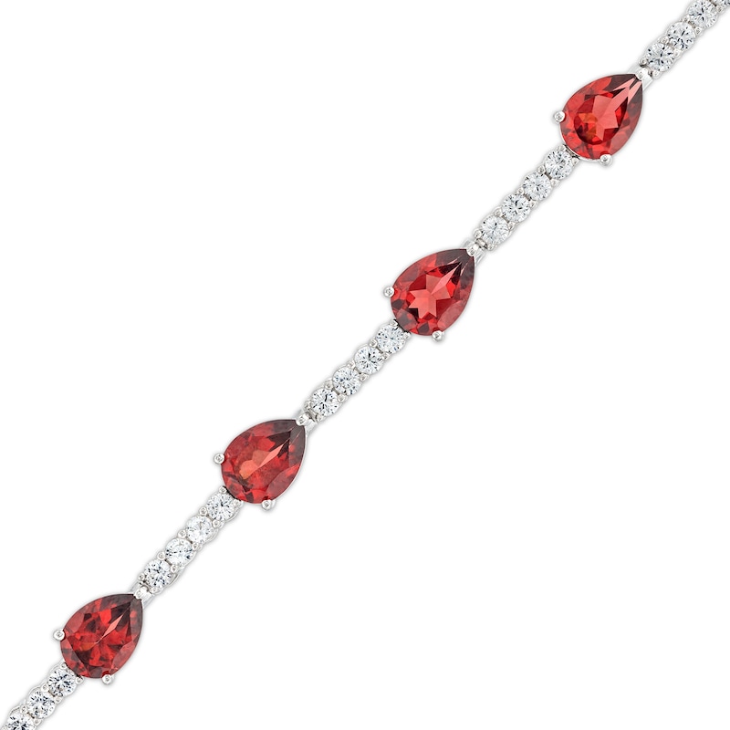 Pear-Shaped Garnet and White Lab-Created Sapphire Station Line Bracelet in Sterling Silver - 7.25"