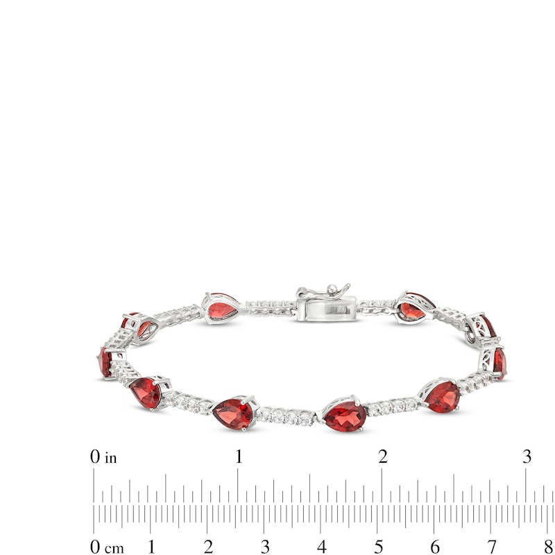 Pear-Shaped Garnet and White Lab-Created Sapphire Station Line Bracelet in Sterling Silver - 7.25"