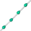 Thumbnail Image 1 of Pear-Shaped Green Quartz Doublet and White Lab-Created Sapphire Station Line Bracelet in Sterling Silver - 7.25"