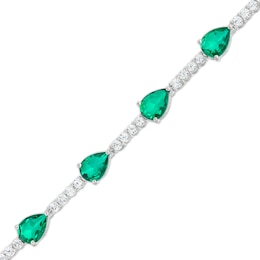 Pear-Shaped Green Quartz Doublet and White Lab-Created Sapphire Station Line Bracelet in Sterling Silver - 7.25"