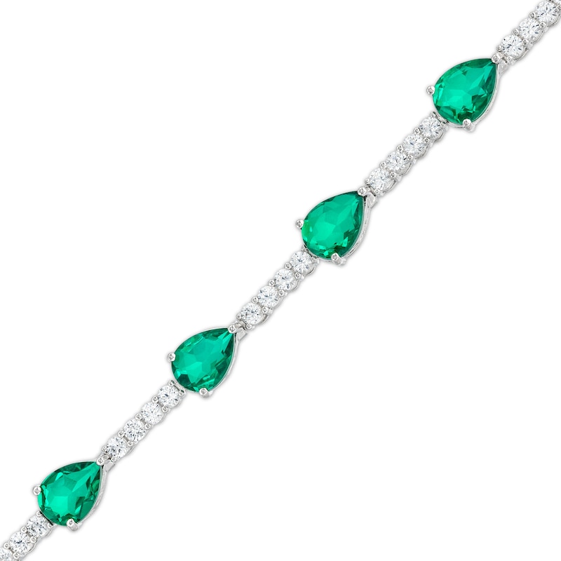 Pear-Shaped Green Quartz Doublet and White Lab-Created Sapphire Station Line Bracelet in Sterling Silver - 7.25"