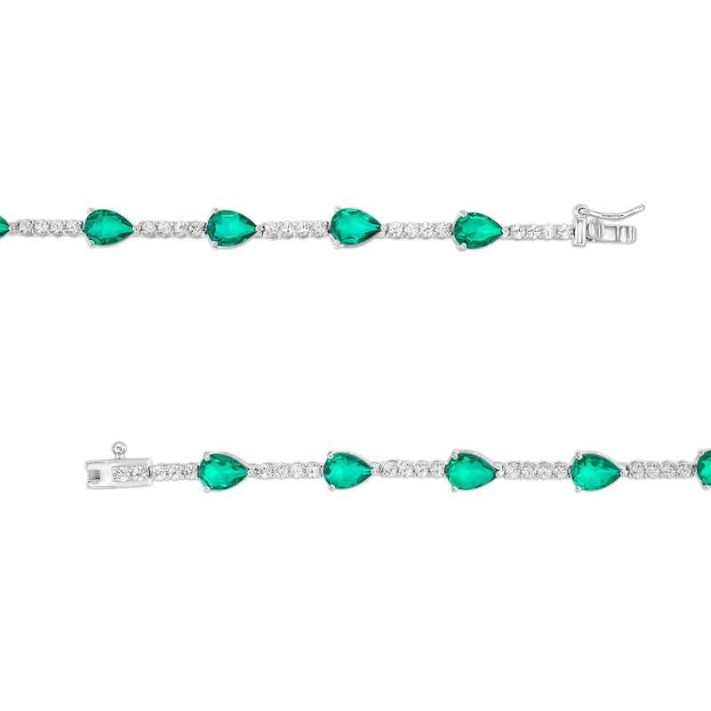 Main Image 2 of Pear-Shaped Green Quartz Doublet and White Lab-Created Sapphire Station Line Bracelet in Sterling Silver - 7.25"