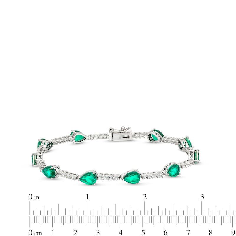 Main Image 3 of Pear-Shaped Green Quartz Doublet and White Lab-Created Sapphire Station Line Bracelet in Sterling Silver - 7.25"