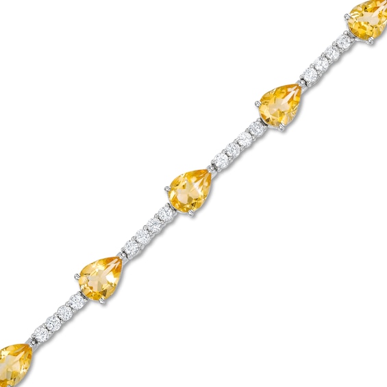 Pear-Shaped Citrine and White Lab-Created Sapphire Station Line Bracelet in Sterling Silver - 7.25"