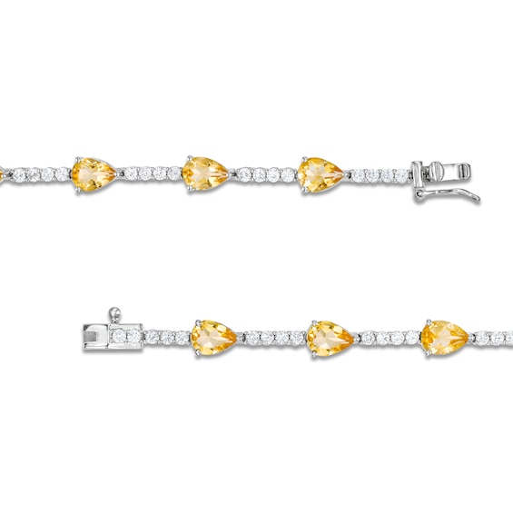 Pear-Shaped Citrine and White Lab-Created Sapphire Station Line Bracelet in Sterling Silver - 7.25"