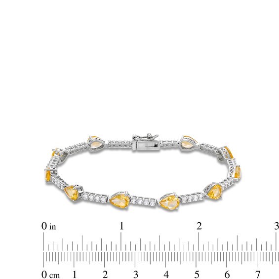 Pear-Shaped Citrine and White Lab-Created Sapphire Station Line Bracelet in Sterling Silver - 7.25"
