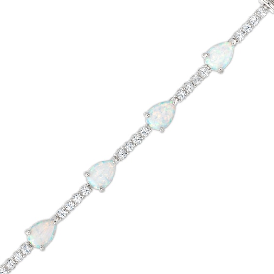 Pear-Shaped Lab-Created Opal and White Lab-Created Sapphire Station Line Bracelet in Sterling Silver - 7.25"