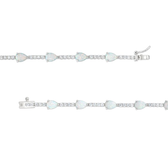 Pear-Shaped Lab-Created Opal and White Lab-Created Sapphire Station Line Bracelet in Sterling Silver - 7.25"