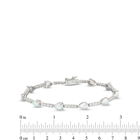 Pear-Shaped Lab-Created Opal and White Lab-Created Sapphire Station Line Bracelet in Sterling Silver - 7.25"