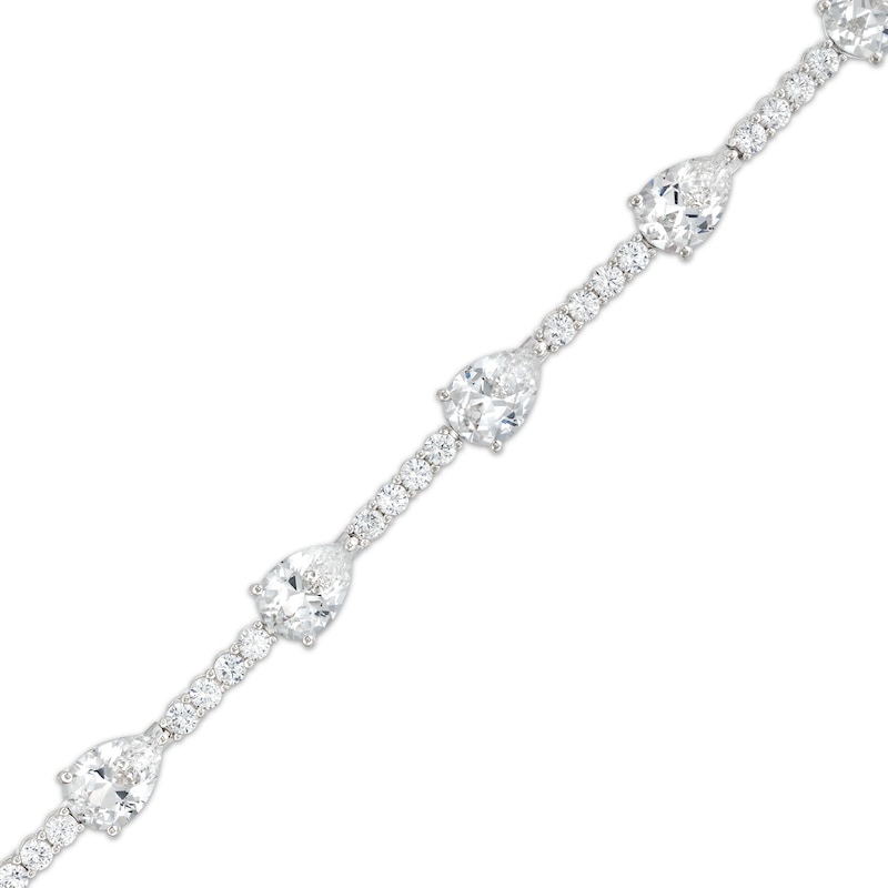 Main Image 1 of Pear-Shaped White Lab-Created Sapphire Station Line Bracelet in Sterling Silver - 7.25"