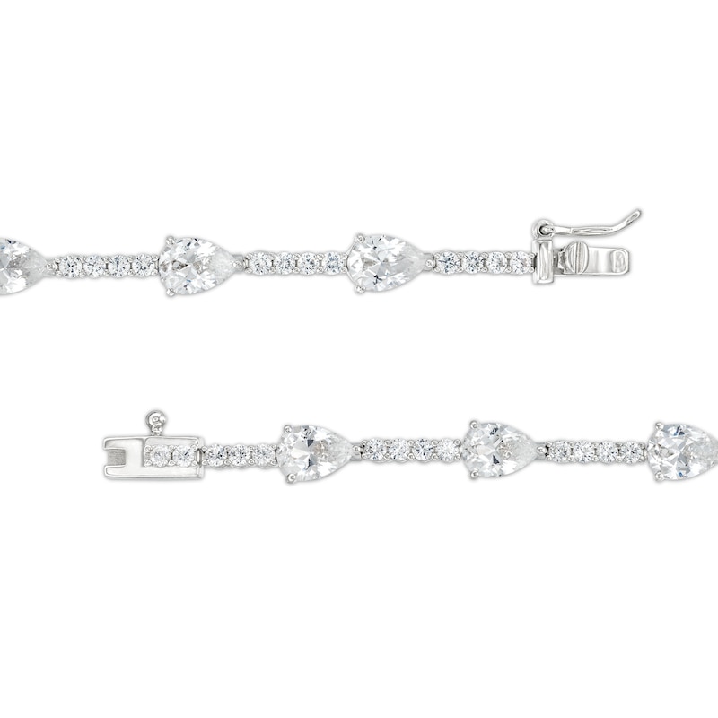Main Image 2 of Pear-Shaped White Lab-Created Sapphire Station Line Bracelet in Sterling Silver - 7.25"