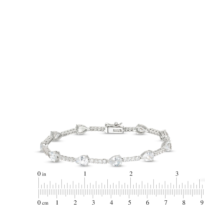 Main Image 3 of Pear-Shaped White Lab-Created Sapphire Station Line Bracelet in Sterling Silver - 7.25"