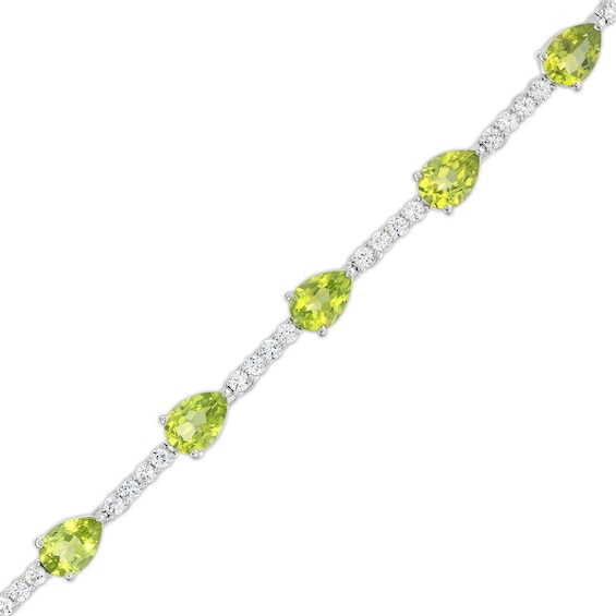 Pear-Shaped Peridot and White Lab-Created Sapphire Station Line Bracelet in Sterling Silver - 7.25"