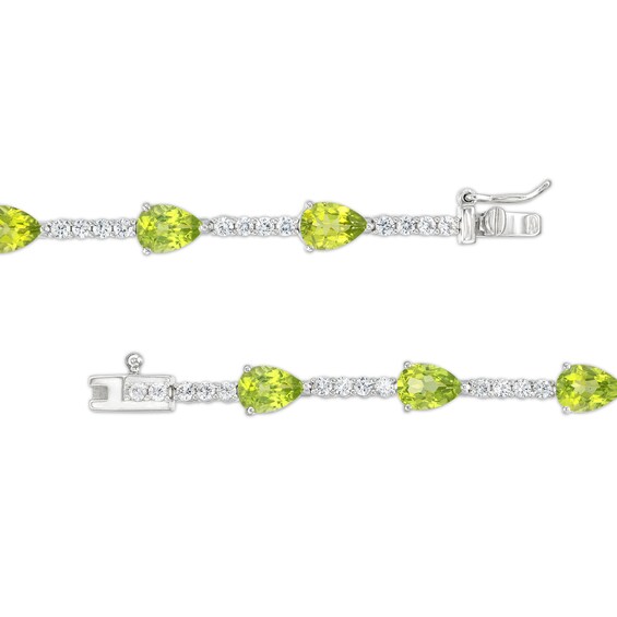 Pear-Shaped Peridot and White Lab-Created Sapphire Station Line Bracelet in Sterling Silver - 7.25"