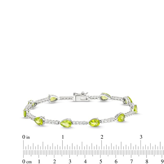 Pear-Shaped Peridot and White Lab-Created Sapphire Station Line Bracelet in Sterling Silver - 7.25"