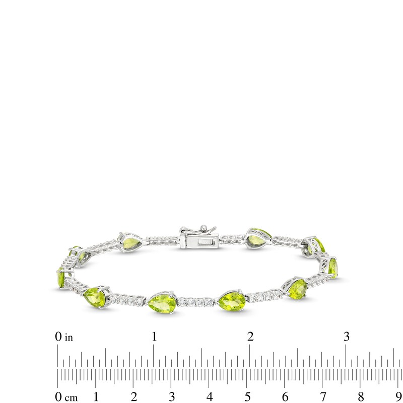 Main Image 3 of Pear-Shaped Peridot and White Lab-Created Sapphire Station Line Bracelet in Sterling Silver - 7.25"