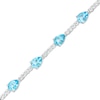 Thumbnail Image 0 of Pear-Shaped Swiss Blue Topaz and White Lab-Created Sapphire Station Line Bracelet in Sterling Silver - 7.25"