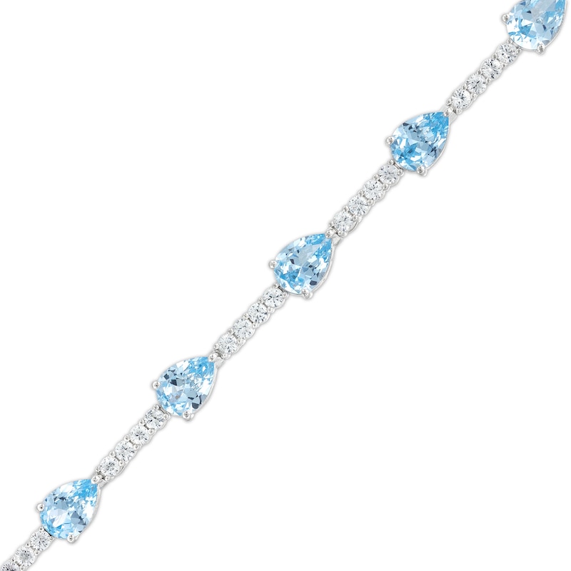 Main Image 1 of Pear-Shaped Blue Lab-Created Spinel and White Lab-Created Sapphire Station Line Bracelet in Sterling Silver - 7.25"