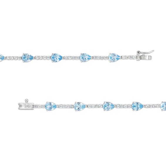 Pear-Shaped Blue Lab-Created Spinel and White Lab-Created Sapphire Station Line Bracelet in Sterling Silver - 7.25"